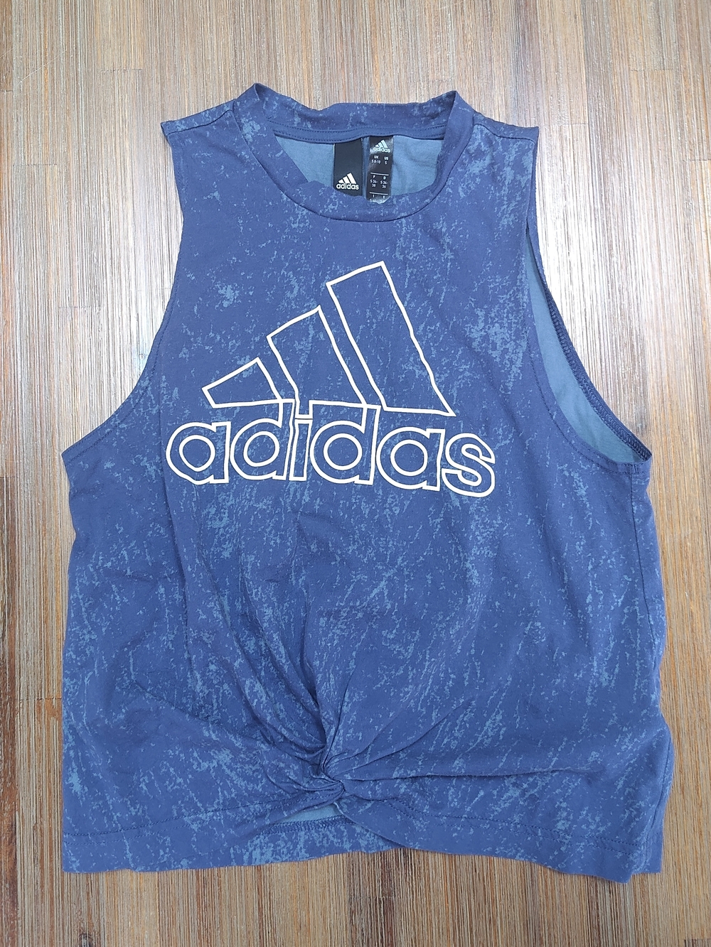 Adidas Blue Marble-Effect Logo Knot Tank
